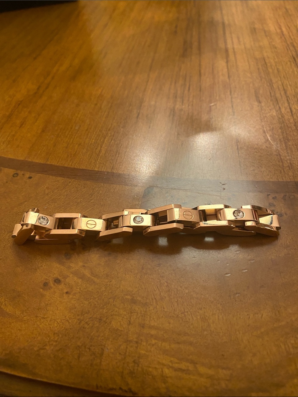 Fashion Jewelry Rose Gold Women’s Link Bracelet with Clear Stones